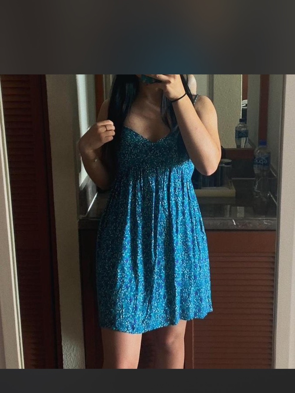 Tilly's Teal Floral Spaghetti-Strap Mini Dress